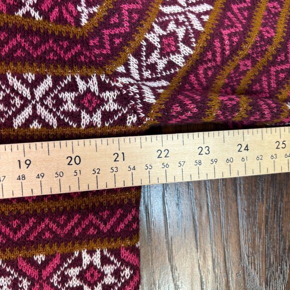 LOFT Sweater Small Burgundy Fair Isle Mock Neck Long Sleeve Holiday Pullover - Picture 8 of 11